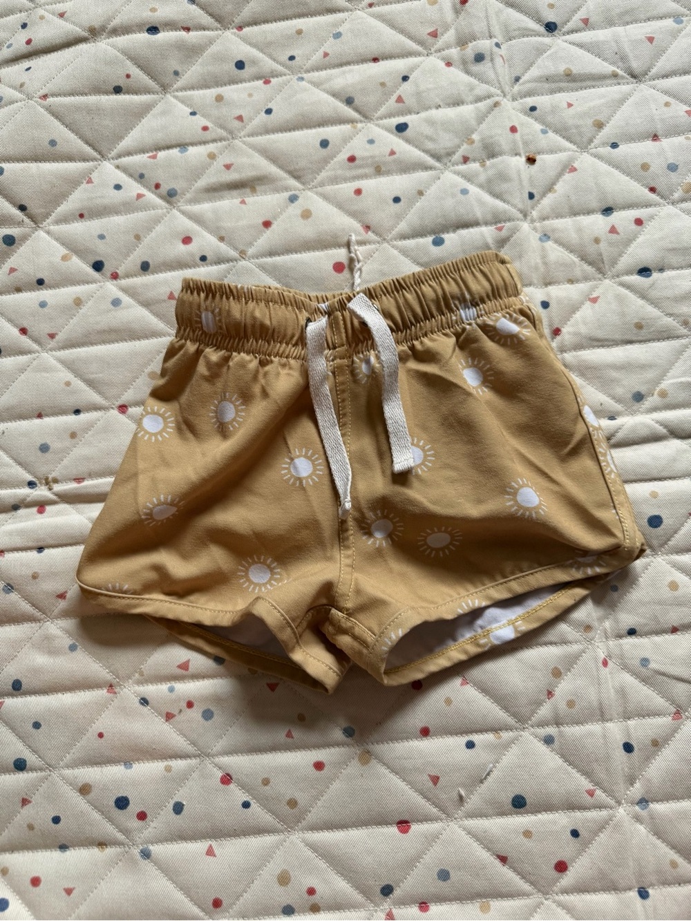 Rylee and Cru Mustard Yellow Sun Print Drawstring swim Shorts